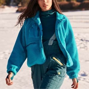 Free People Hit The Slopes Fleece Jacket Turquoise